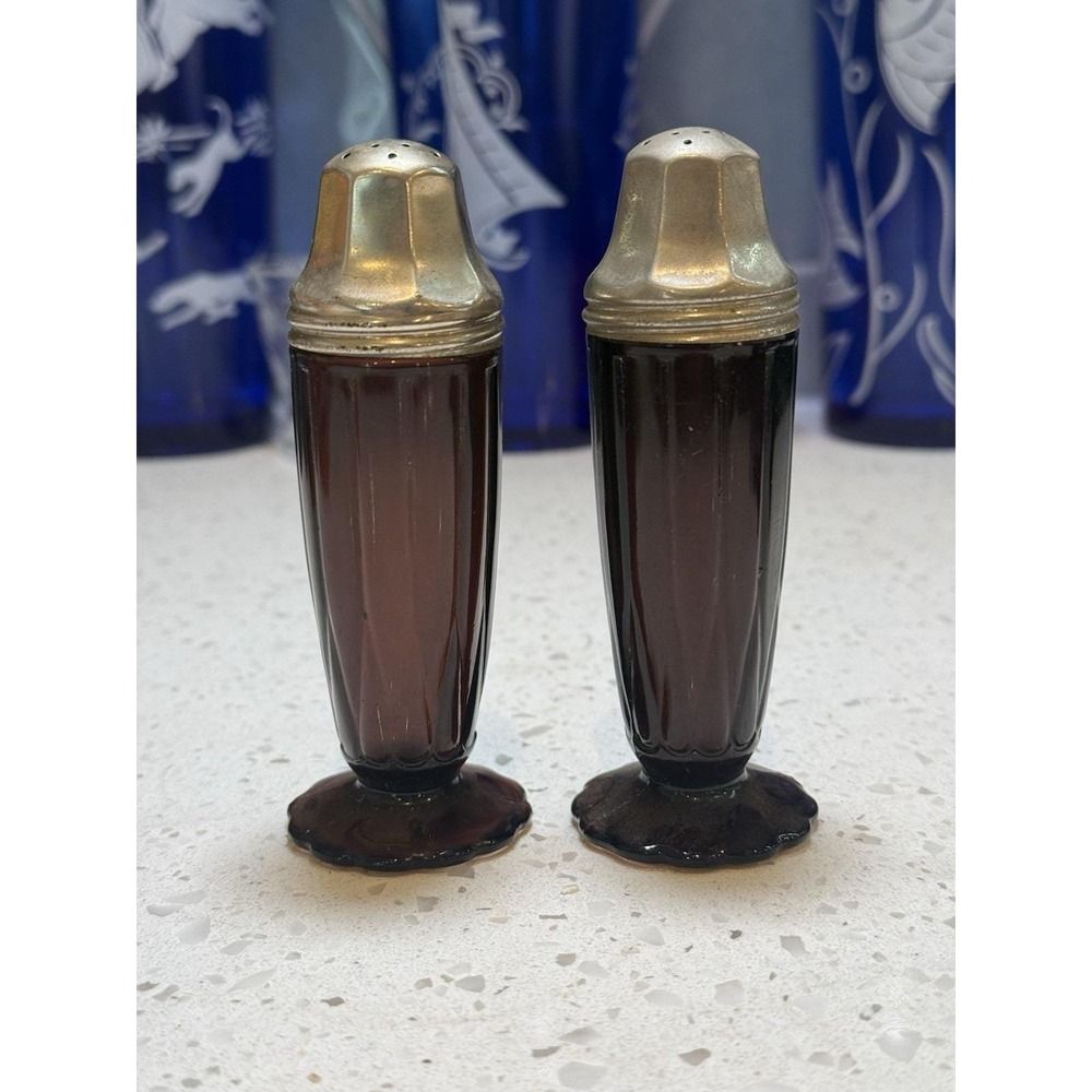 Hazel Atlas Newport Hairpin Amethyst Salt & Pepper Shakers Depression Glass